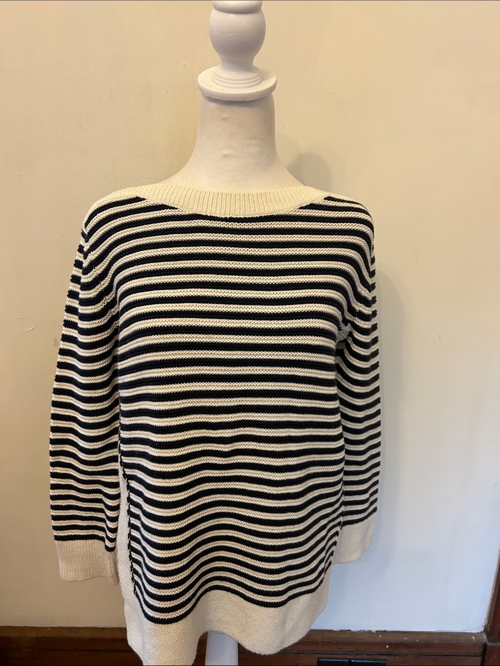 Loft Striped Black Cream Biatneck Sweater Size M EUC